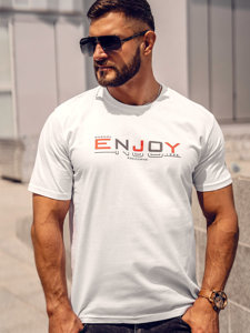 Bolf Herren Baumwoll T-Shirt mit Motiv Weiß  14739A