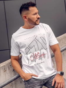 Bolf Herren Baumwoll T-Shirt mit Motiv Weiß 14748A