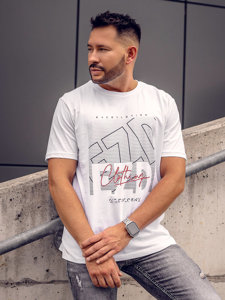 Bolf Herren Baumwoll T-Shirt mit Motiv Weiß 14748A