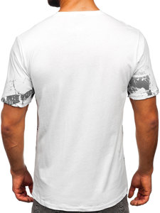 Bolf Herren Baumwoll T-Shirt mit Motiv Weiß  14766