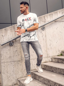 Bolf Herren Baumwoll T-Shirt mit Motiv Weiß 14766A