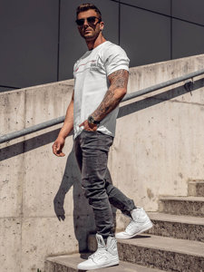 Bolf Herren Baumwoll T-Shirt mit Motiv Weiß  14772A