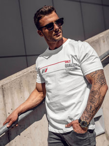 Bolf Herren Baumwoll T-Shirt mit Motiv Weiß  14772A