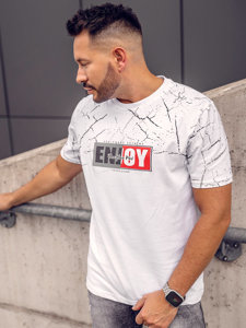 Bolf Herren Baumwoll T-Shirt mit Motiv Weiß 147737A