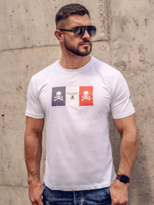 Bolf Herren Baumwoll T-Shirt mit  Motiv Weiß  14784A