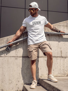 Bolf Herren Baumwoll T-Shirt mit Motiv Weiß  14787