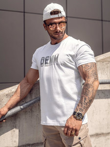 Bolf Herren Baumwoll T-Shirt mit Motiv Weiß  14787