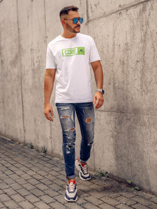 Bolf Herren Baumwoll T-Shirt mit Motiv Weiß  14790A