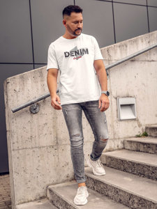 Bolf Herren Baumwoll T-Shirt mit Motiv Weiß 14791A