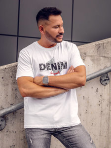 Bolf Herren Baumwoll T-Shirt mit Motiv Weiß 14791A