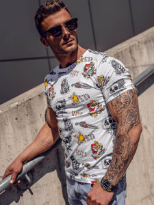 Bolf Herren Baumwoll T-Shirt mit Motiv Weiß  14963A