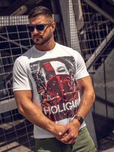 Bolf Herren Baumwoll T-Shirt mit Motiv Weiß  CMR18A