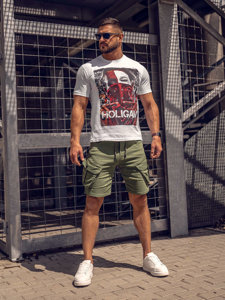 Bolf Herren Baumwoll T-Shirt mit Motiv Weiß  CMR18A