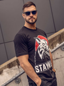 Bolf Herren Baumwoll T-Shirt mit Print Schwarz  143021A