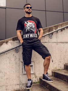 Bolf Herren Baumwoll T-Shirt mit Print Schwarz  143021A