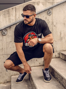 Bolf Herren Baumwoll T-Shirt mit Print Schwarz  143022A