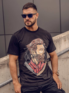 Bolf Herren Baumwoll T-Shirt mit Print Schwarz  143024A