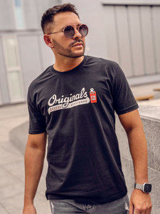 Bolf Herren Baumwoll T-Shirt mit Print Schwarz  14780A