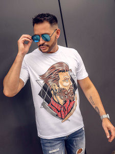 Bolf Herren Baumwoll T-Shirt mit Print Weiß 143024A