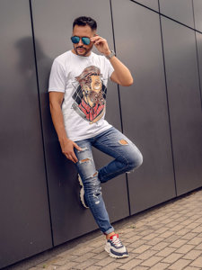 Bolf Herren Baumwoll T-Shirt mit Print Weiß 143024A