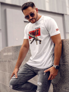 Bolf Herren Baumwoll T-Shirt mit Print Weiß 14709A