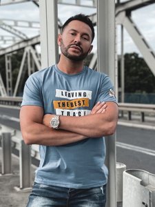 Bolf Herren Baumwoll T-Shirt mit Türkis  14514