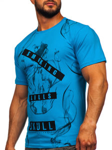 Bolf Herren Baumwoll T-Shirt mit Türkis  14701