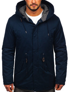 Bolf Herren Baumwoll Winterjacke Parka Dunkelblau  1793