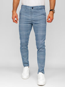 Bolf Herren Elegante Hose Kariert Blau  184164