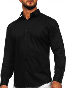 Bolf Herren Elegantes Baumwoll Hemd Langarm slim fit Schwarz  TSM14