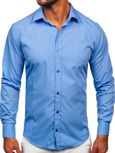 Bolf Herren Elegantes Langarm Hemd Blau  1703