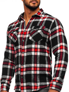 Bolf Herren Flanellhemd Kariert Langarm Hemd Rot  22702