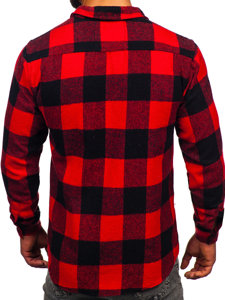 Bolf Herren Flanellhemd Langarm Schwarz-Rot  20723