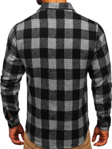 Bolf Herren Flanellhemd Langarm Schwarzgrau  20723