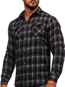 Bolf Herren Flanellhemd Langarm Schwarzgrau  20731-2