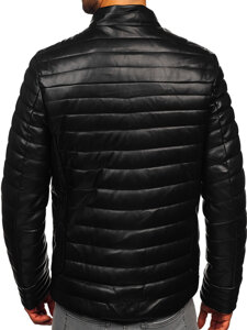 Bolf Herren Gepolsterte Kunstleder Winterjacke Biker Schwarz11Z8186