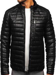 Bolf Herren Gepolsterte Kunstleder Winterjacke Biker Schwarz11Z8186