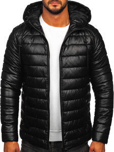 Bolf Herren Gepolsterte Kunstlederjacke Winterjacke Schwarz  11Z8088