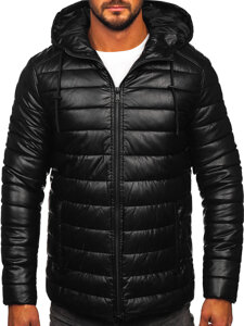 Bolf Herren Gepolsterte Kunstlederjacke Winterjacke Schwarz  11Z8088