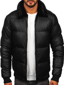 Bolf Herren Gepolsterte Kunstlederjacke Winterjacke Schwarz   M8301