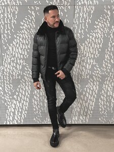 Bolf Herren Gepolsterte Kunstlederjacke Winterjacke Schwarz   M8301