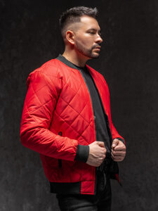 Bolf Herren Gepolsterte Übergangsjacke Bomberjacke Rot  MY-01A1