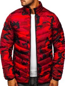 Bolf Herren Gepolsterte Übergangsjacke Sport Jacke Camo-Rot  SM32