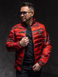 Bolf Herren Gepolsterte Übergangsjacke Sportjacke Camo-Rot  SM32A1