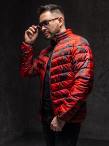 Bolf Herren Gepolsterte Übergangsjacke Sportjacke Camo-Rot  SM32A1