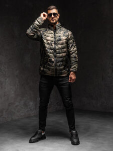 Bolf Herren Gepolsterte Winterjacke Camo Grün  SM80A1