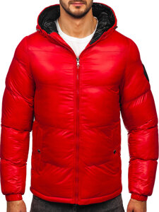 Bolf Herren Gepolsterte Winterjacke Puffer mit Kapuze Rot  5M3198