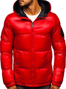 Bolf Herren Gepolsterte Winterjacke Puffer mit Kapuze Rot  99311