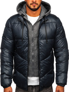 Bolf Herren Gepolsterte Winterjacke Schwarzgrau  B2906