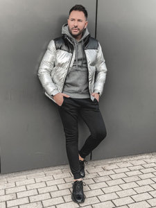 Bolf Herren Gepolsterte Winterjacke Silber 1188